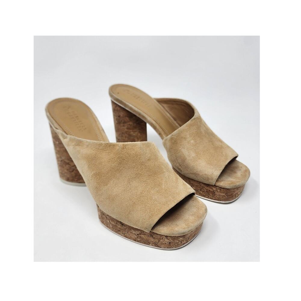 Mercedes Castillo Chiara Heels Women 7.5M Tan Suede Cork Platform Mules Open Toe